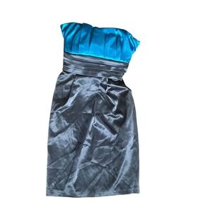 Teeze Me Y2K Dress Teal Blue Gray Strapless Satin Party Cocktail Mini Dress
